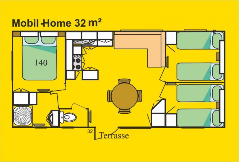 Plan mobil-home 6 personnes 32 m2 la tranche sur mer